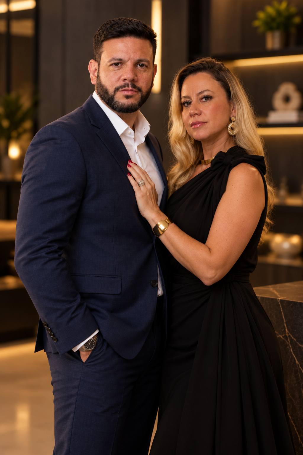 Kelvin e Priscila Franco em traje formal